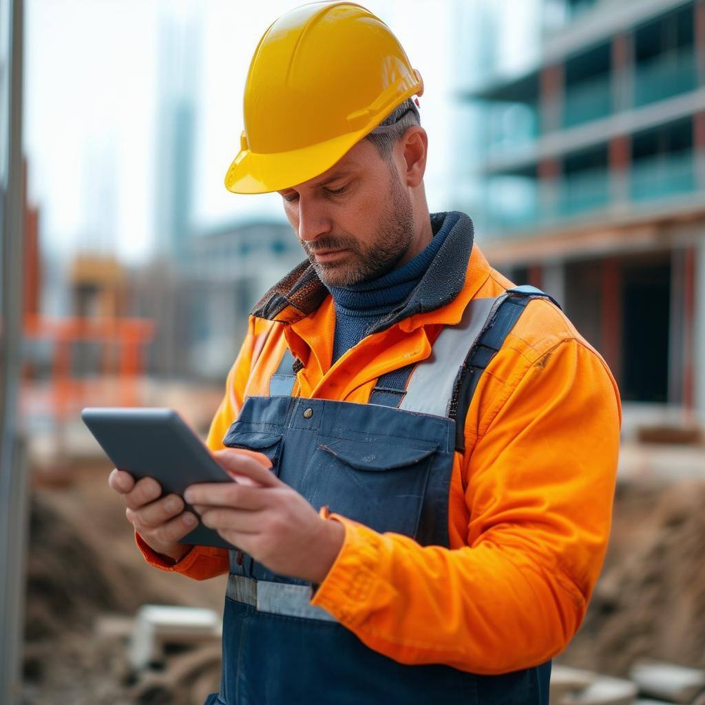 a construction worker working with a digital pad a construction worker working with a digital pad
